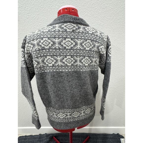 Wool Fair Isle Sweater Gray Cream Nordic Winter Pullover - Picture 3 of 6